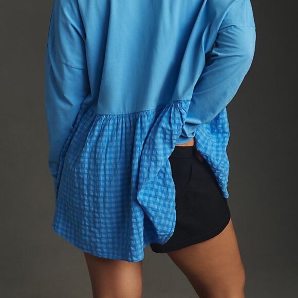 Anthropologie Pilcro Long-Sleeve Babydoll Blouse gingham top new nwt XXS 2XS - Picture 2 of 9